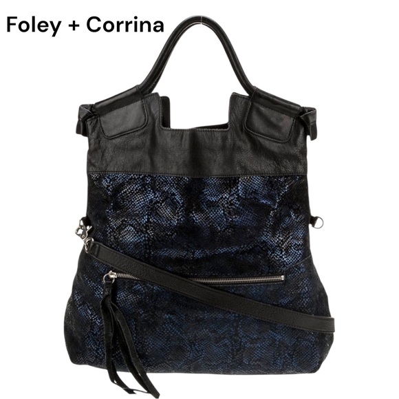 Foley+ Corrina Handbags - Foley+Corrina Suede Top Handle Bag in Cobalt Snakeskin Print Disco City Bag